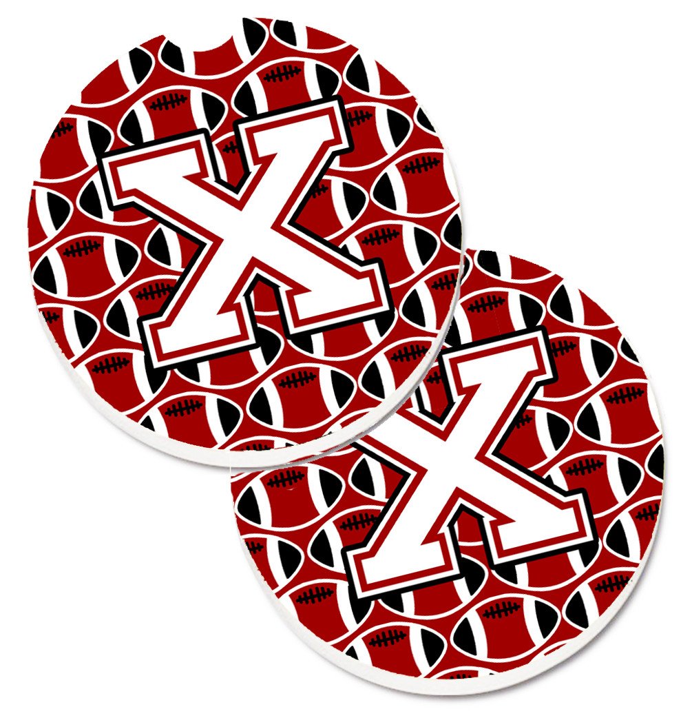 Letter X Football Cardinal and White Set of 2 Cup Holder Car Coasters CJ1082-XCARC by Caroline's Treasures
