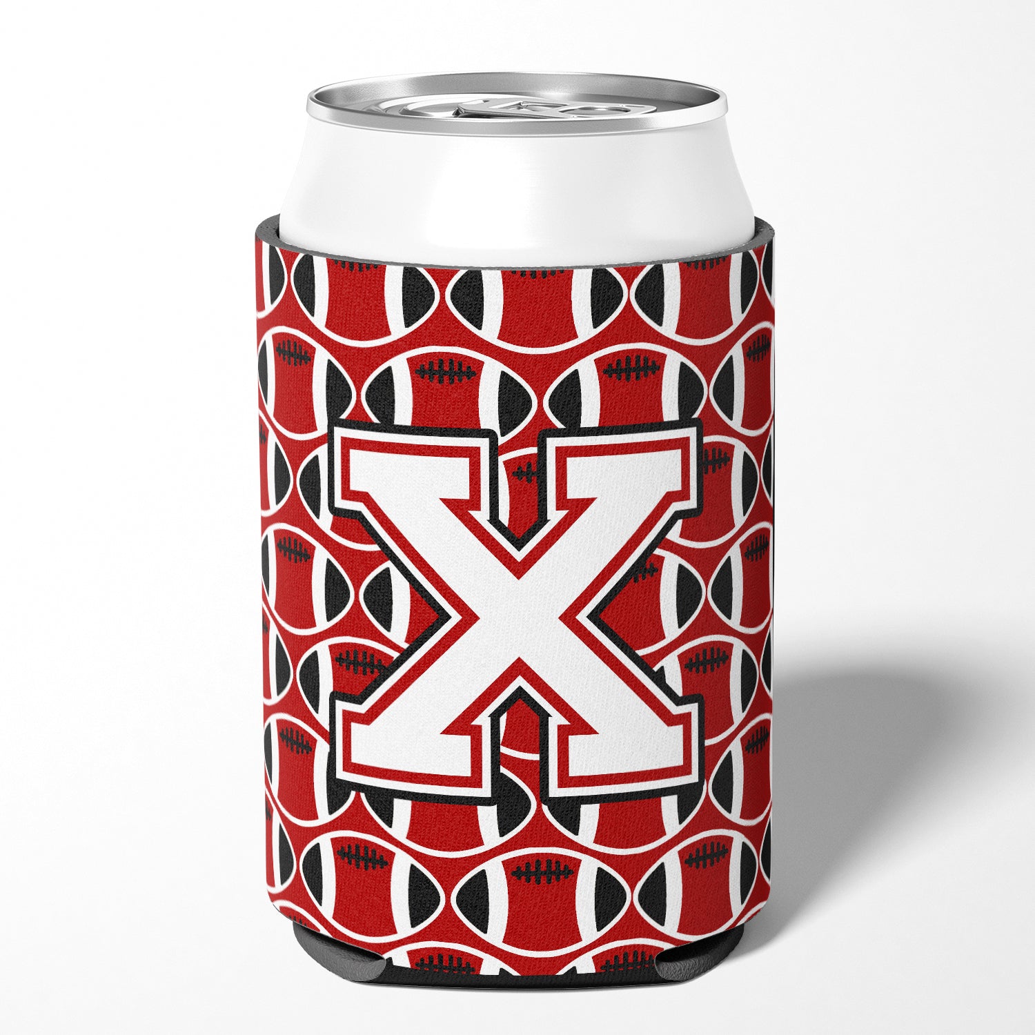 Letter X Football Cardinal and White Can or Bottle Hugger CJ1082-XCC.