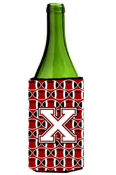 Letter X Football Cardinal and White Wine Bottle Beverage Insulator Hugger CJ1082-XLITERK by Caroline&#39;s Treasures