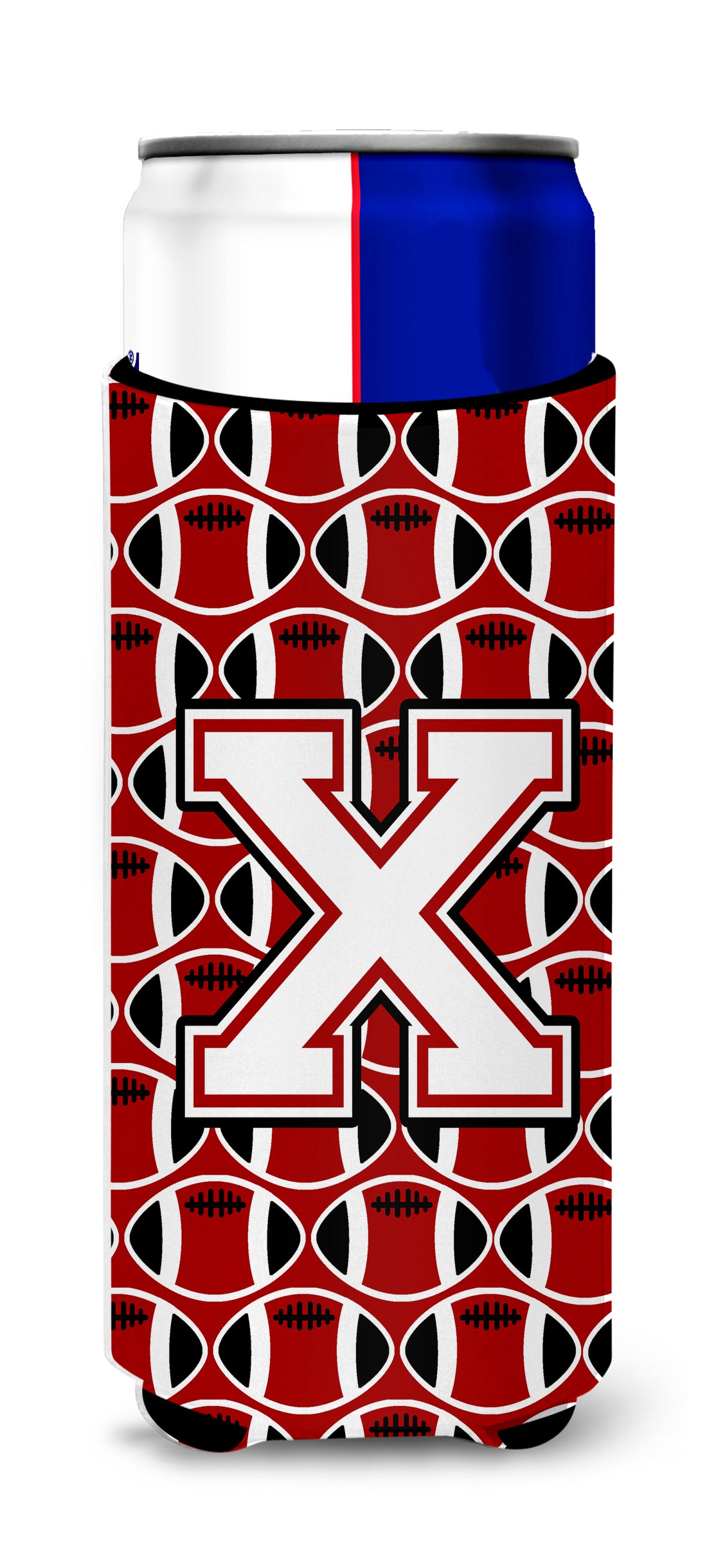 Letter X Football Cardinal and White Ultra Beverage Insulators for slim cans CJ1082-XMUK