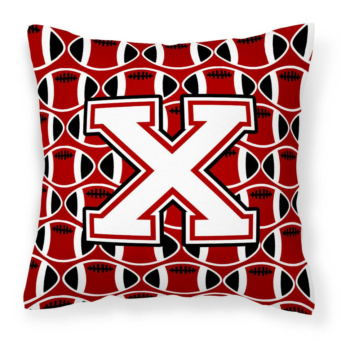 Letter X Football Cardinal and White Fabric Decorative Pillow CJ1082-XPW1414 by Caroline&#39;s Treasures