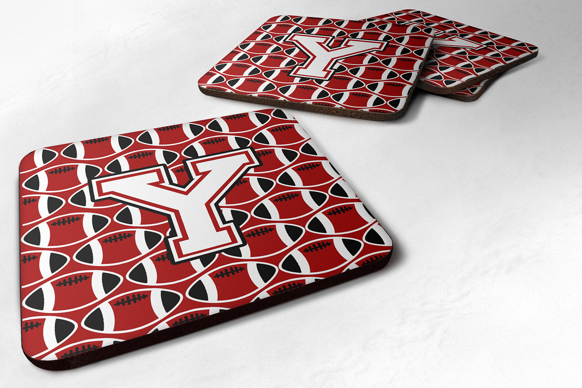Letter Y Football Cardinal and White Foam Coaster Set of 4 CJ1082-YFC - the-store.com