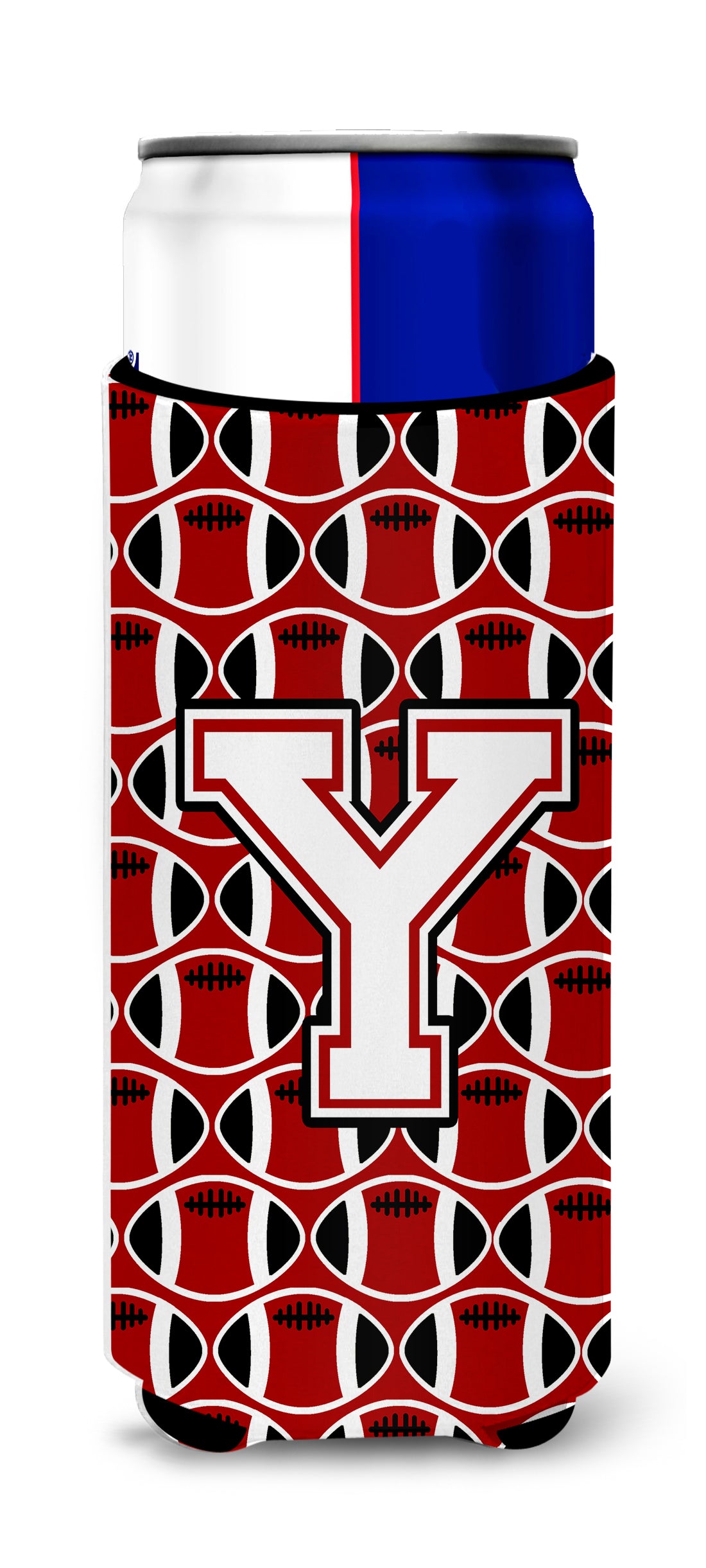 Letter Y Football Cardinal and White Ultra Beverage Insulators for slim cans CJ1082-YMUK.