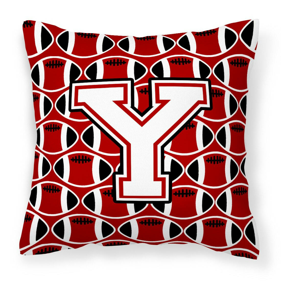 Letter Y Football Cardinal and White Fabric Decorative Pillow CJ1082-YPW1414 by Caroline&#39;s Treasures