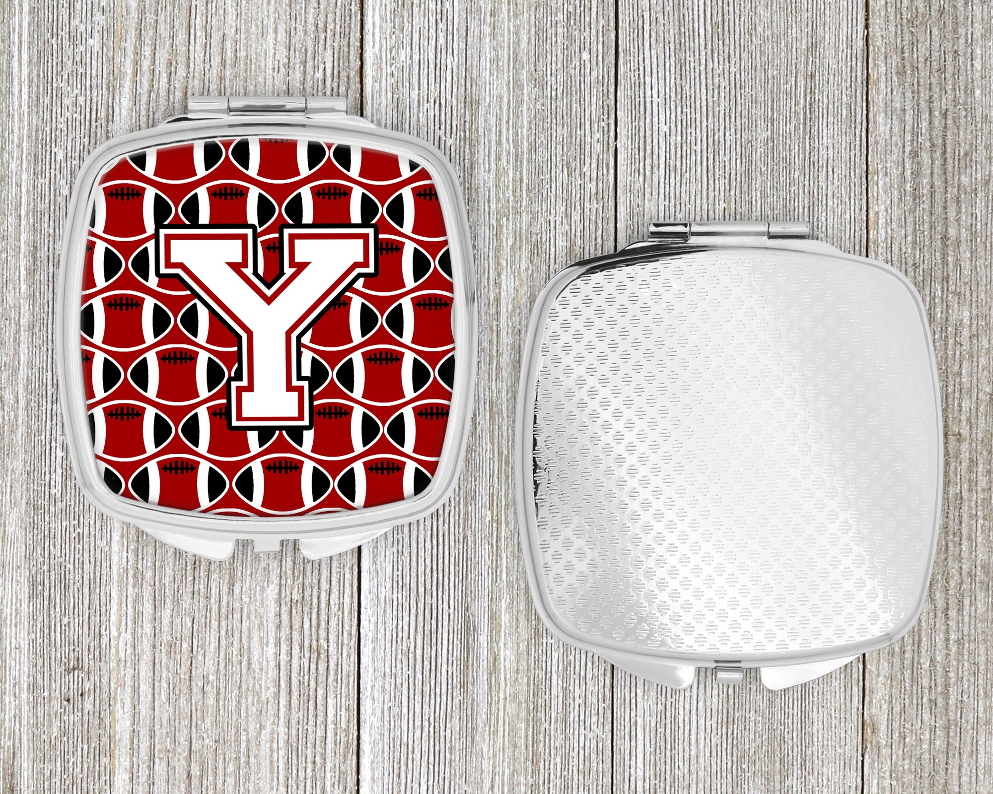 Letter Y Football Cardinal and White Compact Mirror CJ1082-YSCM