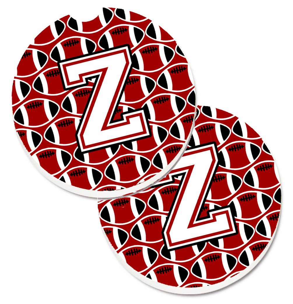 Letter Z Football Cardinal and White Set of 2 Cup Holder Car Coasters CJ1082-ZCARC by Caroline&#39;s Treasures