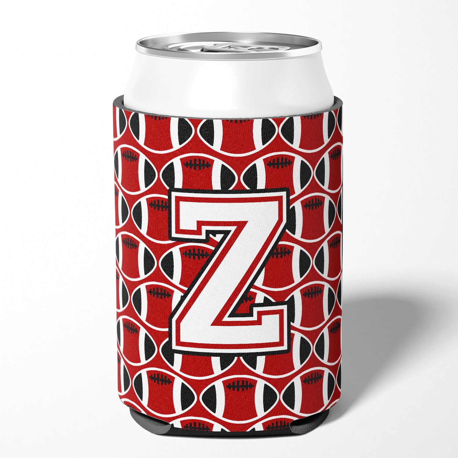 Letter Z Football Cardinal and White Can or Bottle Hugger CJ1082-ZCC