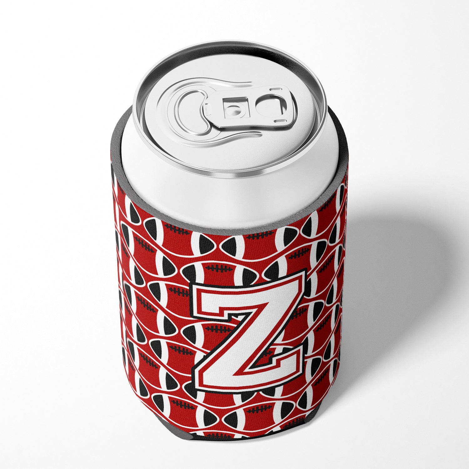 Letter Z Football Cardinal and White Can or Bottle Hugger CJ1082-ZCC.