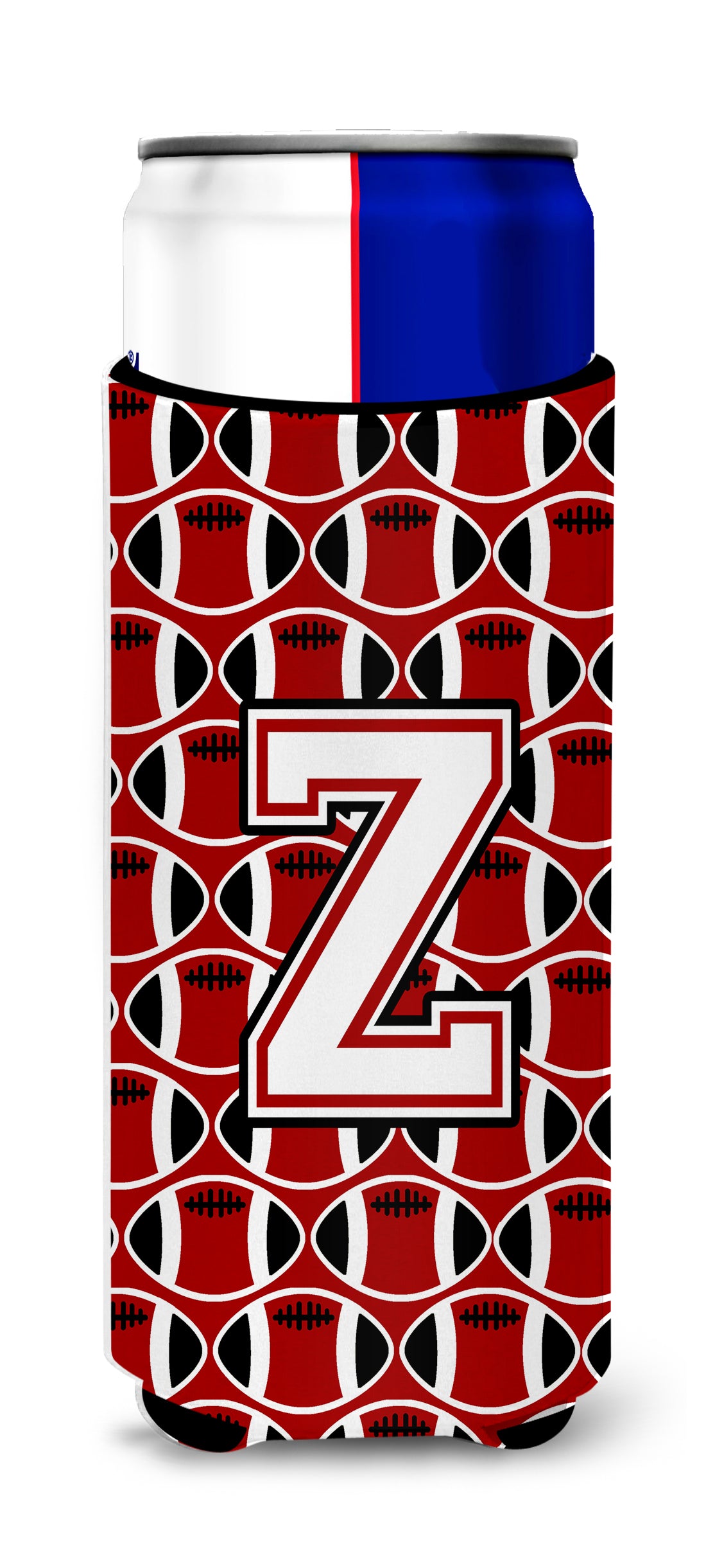 Letter Z Football Cardinal and White Ultra Beverage Insulators for slim cans CJ1082-ZMUK