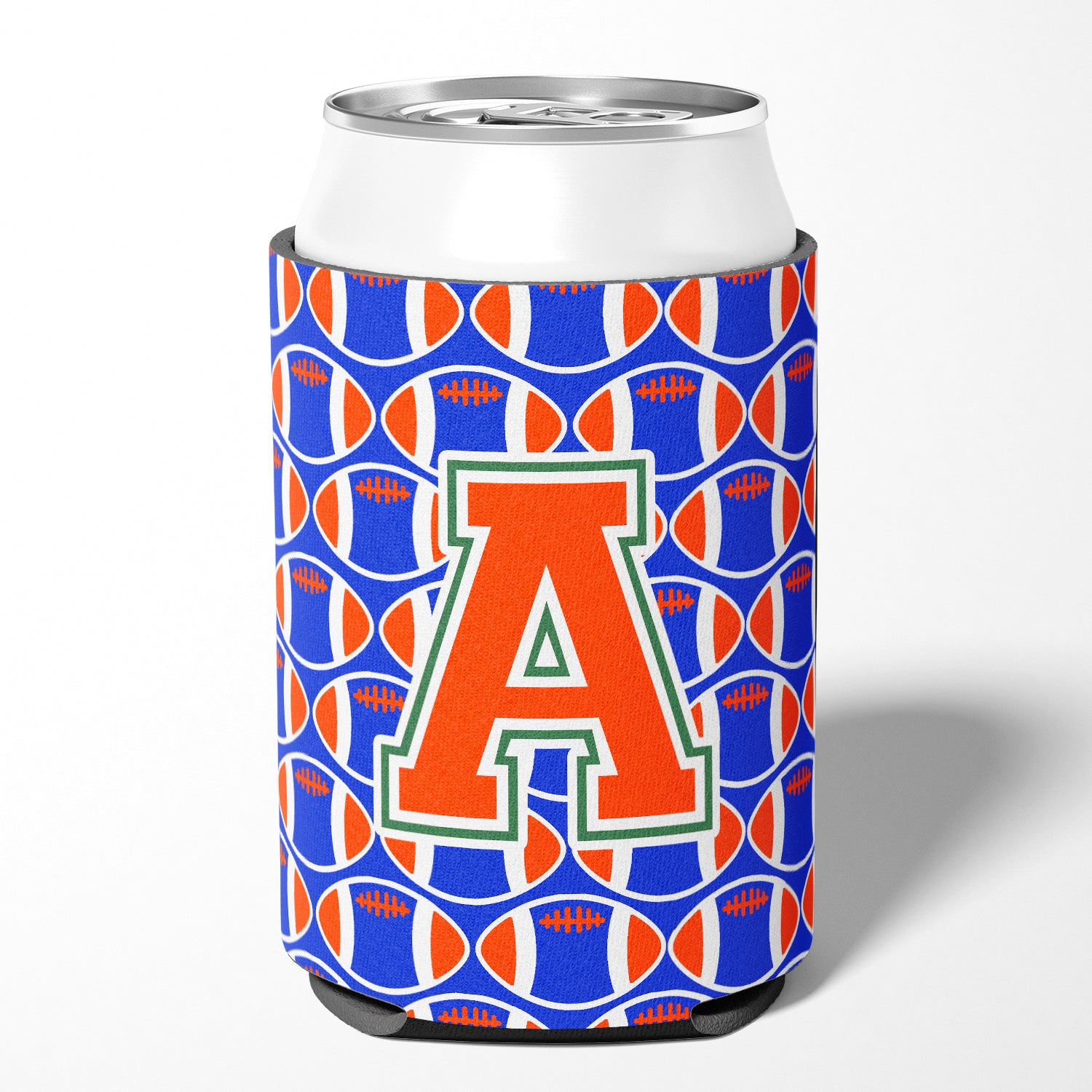 Letter A Football Green, Blue and Orange Can or Bottle Hugger CJ1083-ACC