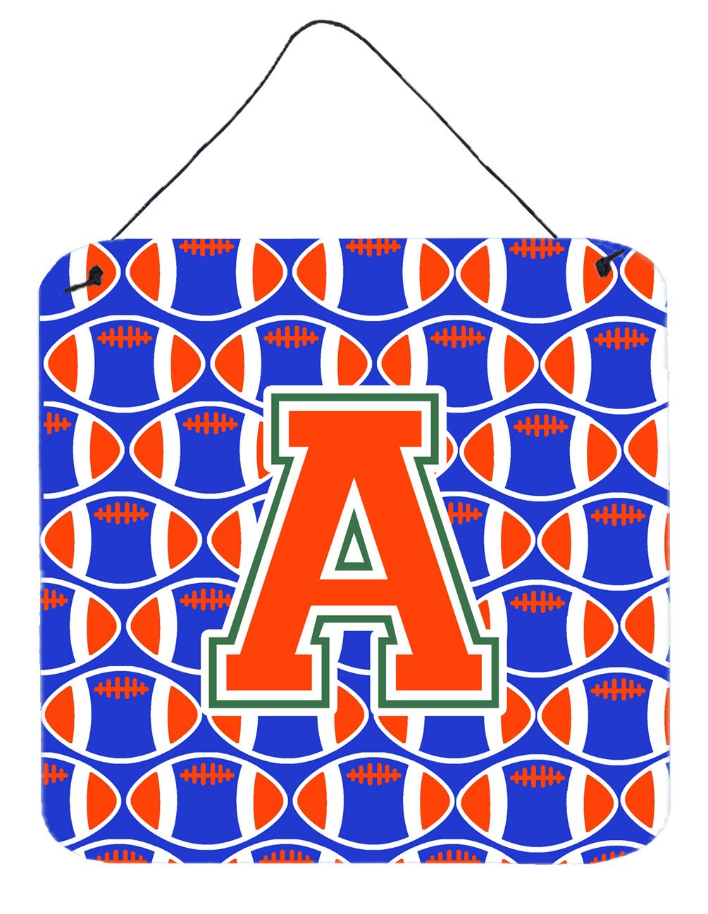 Letter A Football Green, Blue and Orange Wall or Door Hanging Prints CJ1083-ADS66 by Caroline&#39;s Treasures