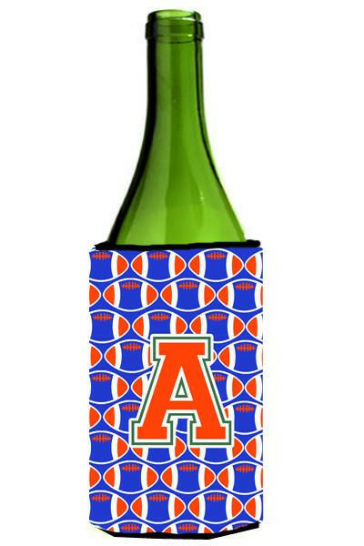 Letter A Football Green, Blue and Orange Wine Bottle Beverage Insulator Hugger CJ1083-ALITERK by Caroline&#39;s Treasures