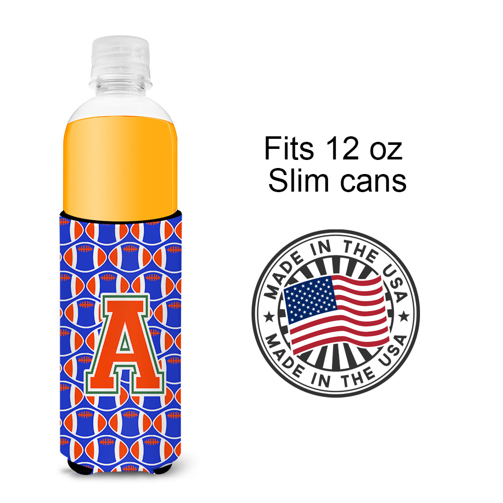 Letter A Football Green, Blue and Orange Ultra Beverage Insulators for slim cans CJ1083-AMUK