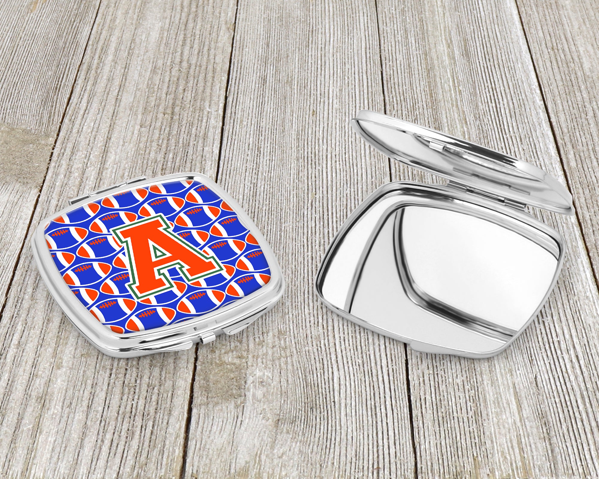 Letter A Football Green, Blue and Orange Compact Mirror CJ1083-ASCM  the-store.com.