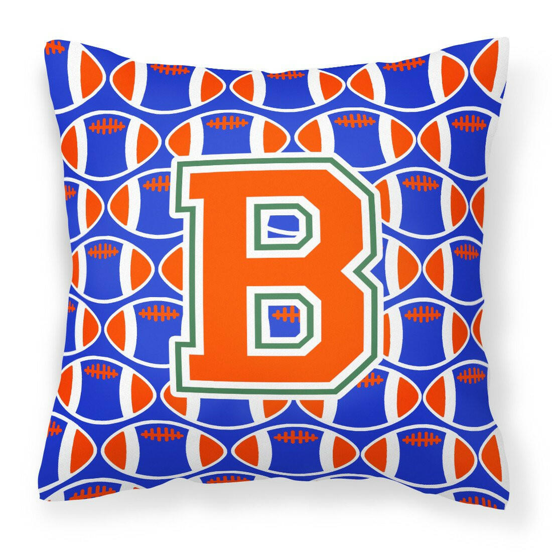 Letter B Football Green, Blue and Orange Fabric Decorative Pillow CJ1083-BPW1414 by Caroline&#39;s Treasures