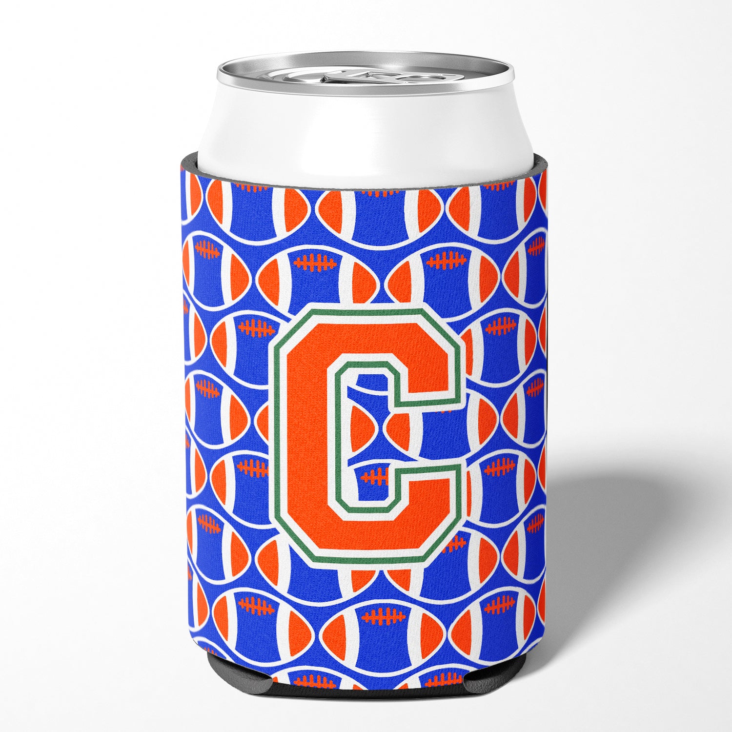 Letter C Football Green, Blue and Orange Can or Bottle Hugger CJ1083-CCC.