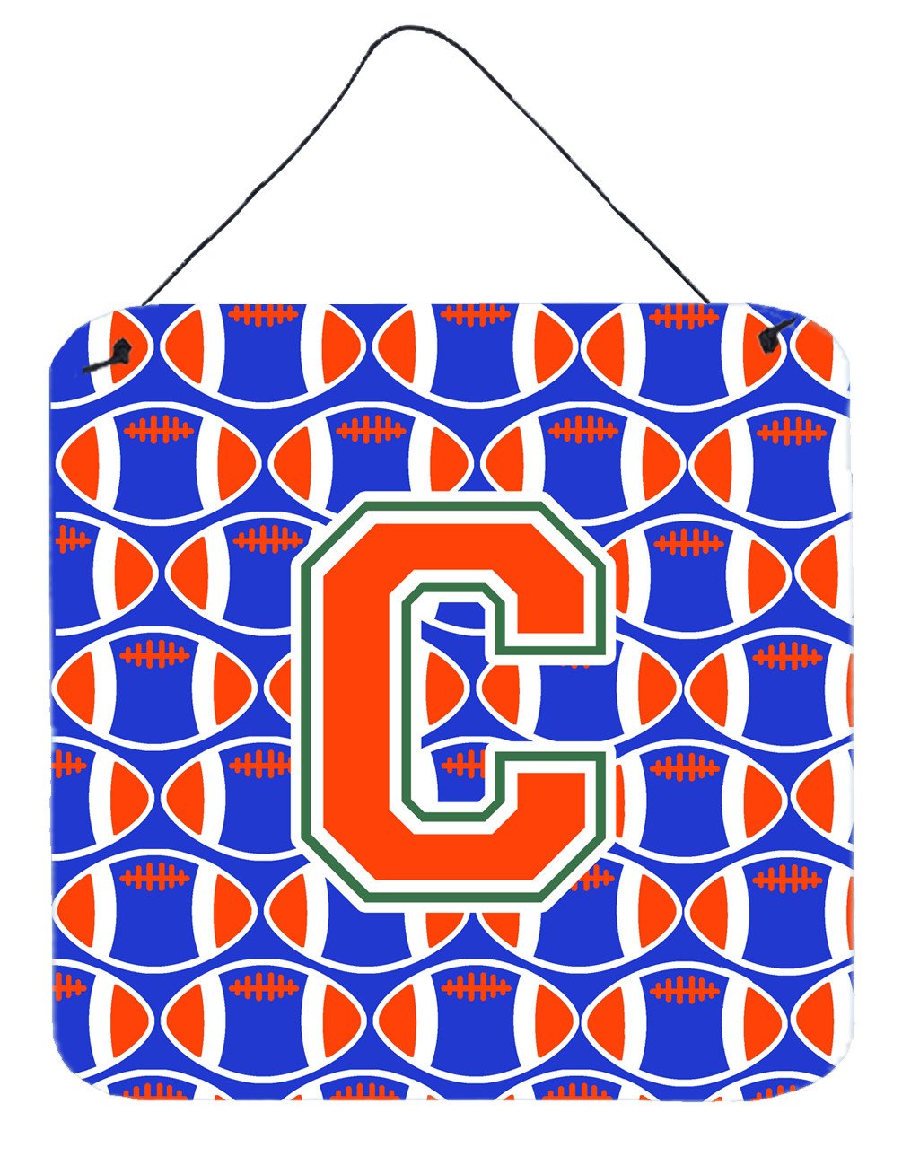 Letter C Football Green, Blue and Orange Wall or Door Hanging Prints CJ1083-CDS66 by Caroline&#39;s Treasures