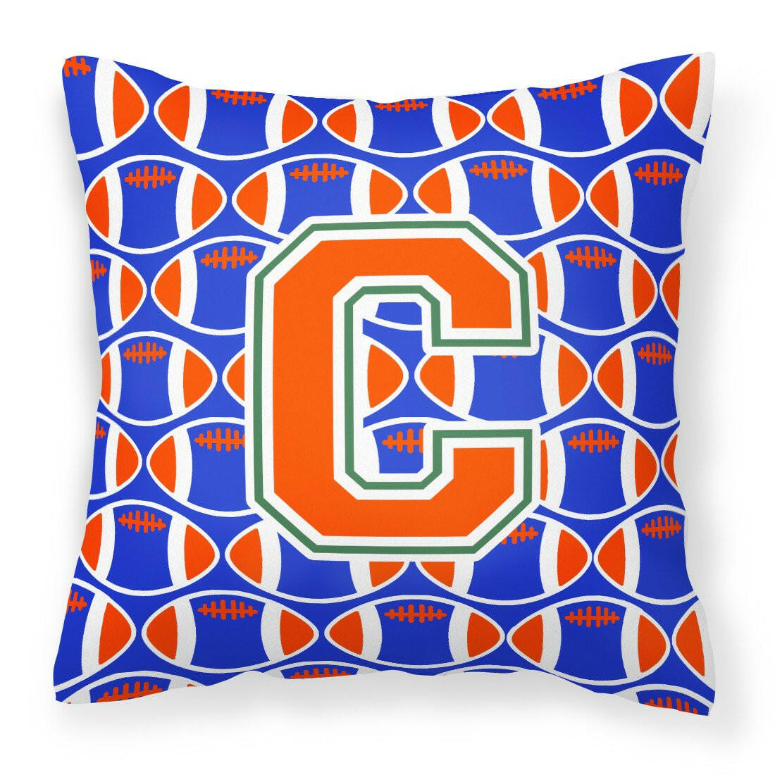 Letter C Football Green, Blue and Orange Fabric Decorative Pillow CJ1083-CPW1414 by Caroline&#39;s Treasures