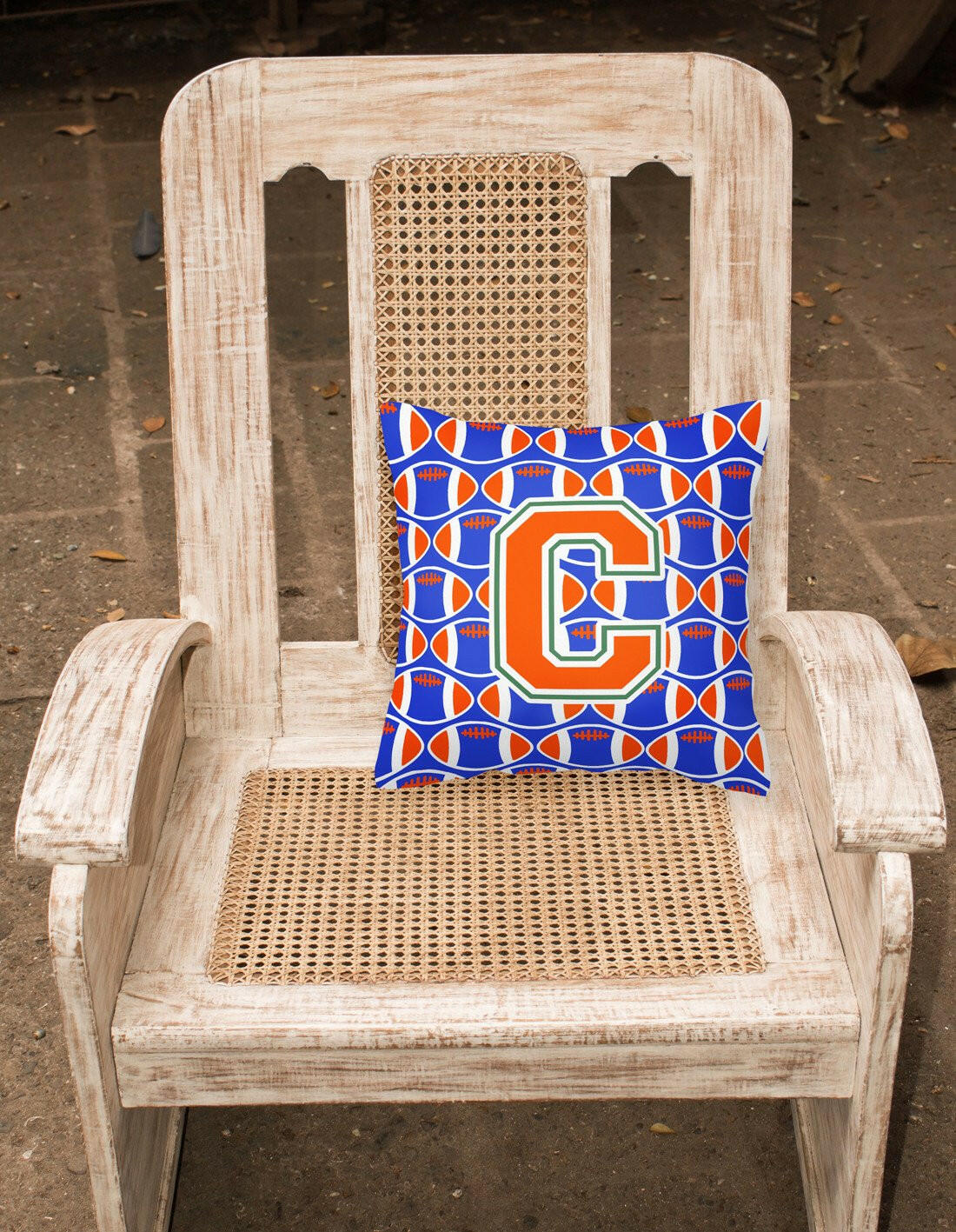 Letter C Football Green, Blue and Orange Fabric Decorative Pillow CJ1083-CPW1414 by Caroline's Treasures
