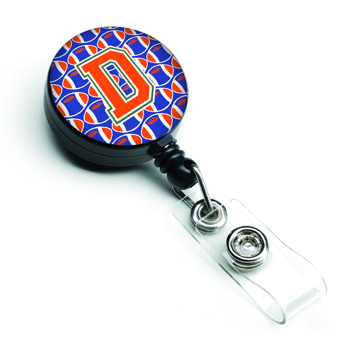 Letter D Football Green, Blue and Orange Retractable Badge Reel CJ1083-DBR