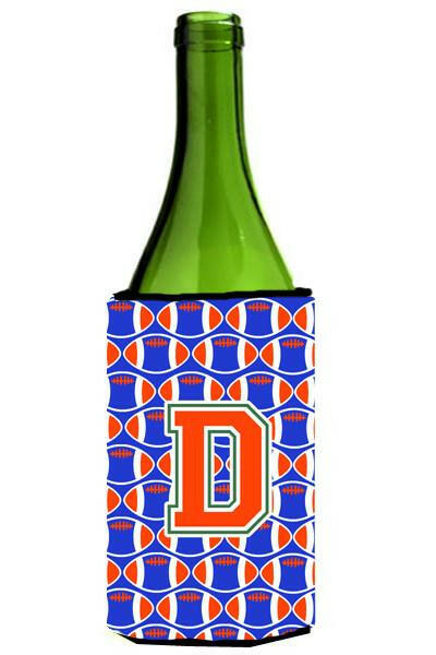 Letter D Football Green, Blue and Orange Wine Bottle Beverage Insulator Hugger CJ1083-DLITERK by Caroline's Treasures