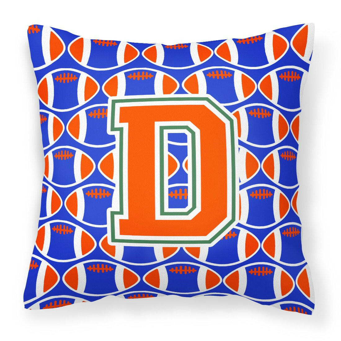 Letter D Football Green, Blue and Orange Fabric Decorative Pillow CJ1083-DPW1414 by Caroline&#39;s Treasures