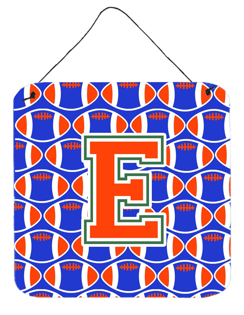 Letter E Football Green, Blue and Orange Wall or Door Hanging Prints CJ1083-EDS66 by Caroline&#39;s Treasures