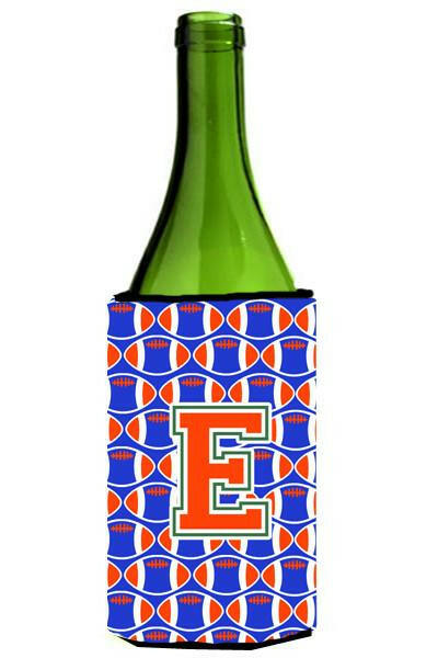 Letter E Football Green, Blue and Orange Wine Bottle Beverage Insulator Hugger CJ1083-ELITERK by Caroline&#39;s Treasures