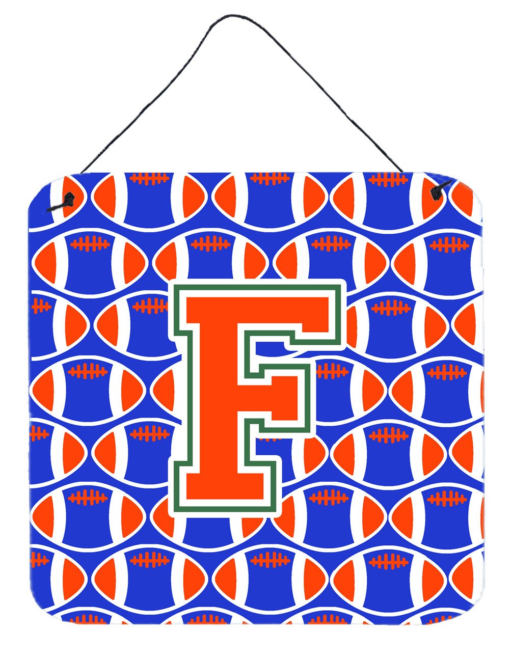 Letter F Football Green, Blue and Orange Wall or Door Hanging Prints CJ1083-FDS66 by Caroline&#39;s Treasures