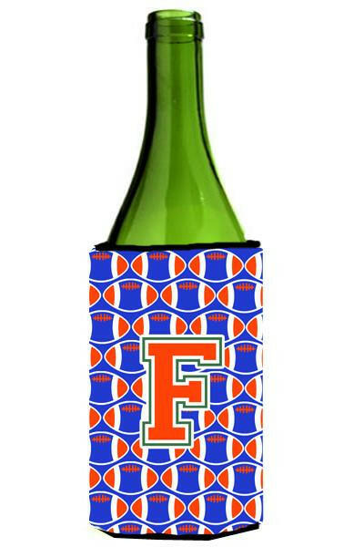 Letter F Football Green, Blue and Orange Wine Bottle Beverage Insulator Hugger CJ1083-FLITERK by Caroline&#39;s Treasures