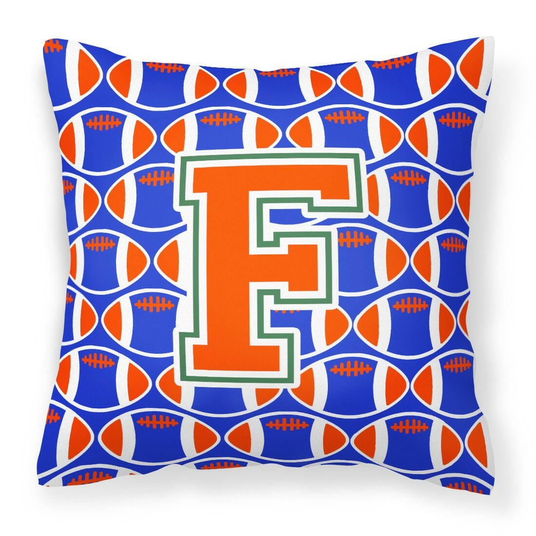 Letter F Football Green, Blue and Orange Fabric Decorative Pillow CJ1083-FPW1414 by Caroline&#39;s Treasures