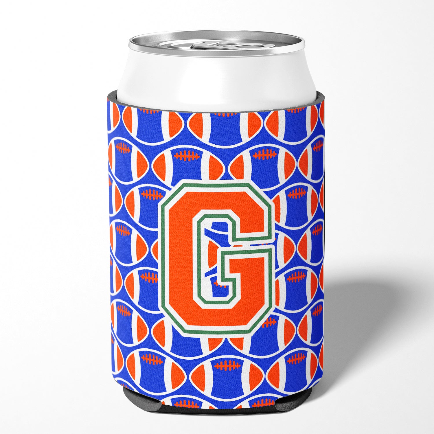 Letter G Football Green, Blue and Orange Can or Bottle Hugger CJ1083-GCC.