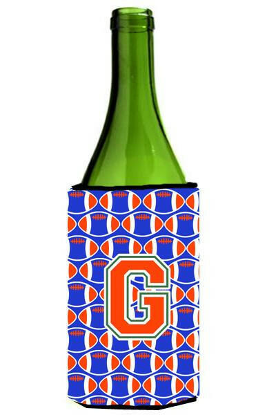 Letter G Football Green, Blue and Orange Wine Bottle Beverage Insulator Hugger CJ1083-GLITERK by Caroline&#39;s Treasures