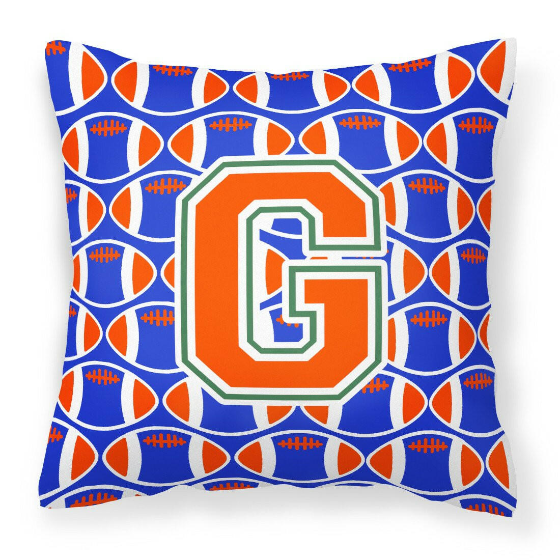 Letter G Football Green, Blue and Orange Fabric Decorative Pillow CJ1083-GPW1414 by Caroline&#39;s Treasures