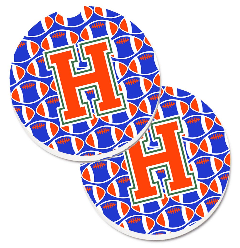 Letter H Football Green, Blue and Orange Set of 2 Cup Holder Car Coasters CJ1083-HCARC by Caroline&#39;s Treasures