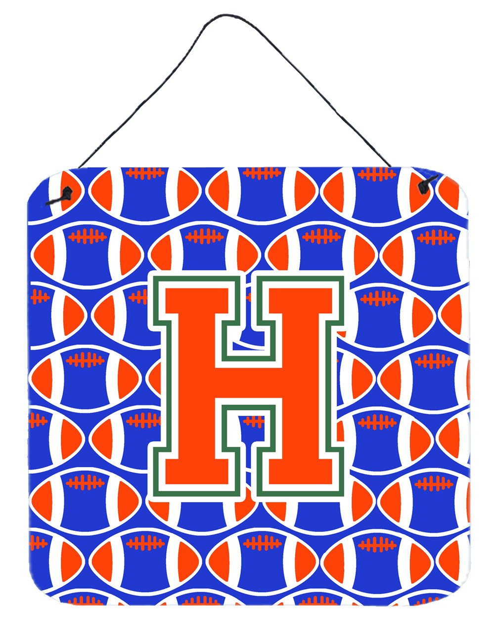 Letter H Football Green, Blue and Orange Wall or Door Hanging Prints CJ1083-HDS66 by Caroline&#39;s Treasures