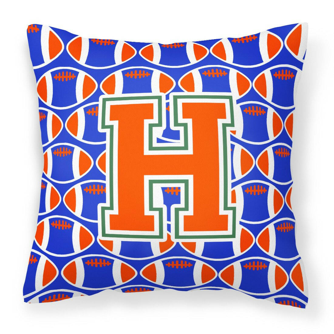 Letter H Football Green, Blue and Orange Fabric Decorative Pillow CJ1083-HPW1414 by Caroline&#39;s Treasures