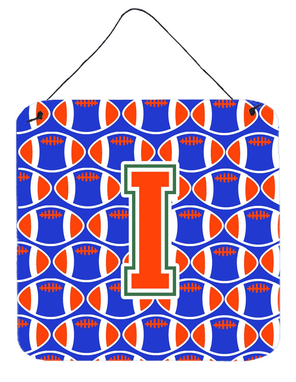 Letter I Football Green, Blue and Orange Wall or Door Hanging Prints CJ1083-IDS66 by Caroline&#39;s Treasures