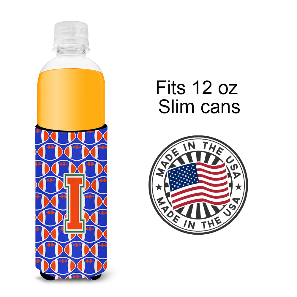 Letter I Football Green, Blue and Orange Ultra Beverage Insulators for slim cans CJ1083-IMUK