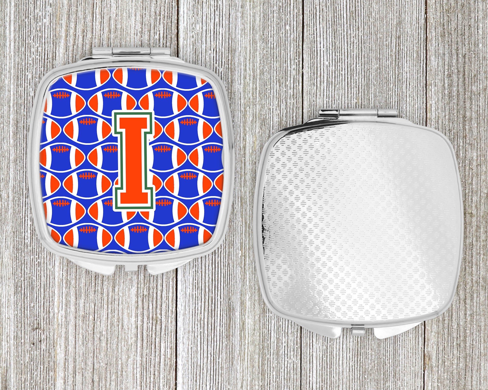 Letter I Football Green, Blue and Orange Compact Mirror CJ1083-ISCM