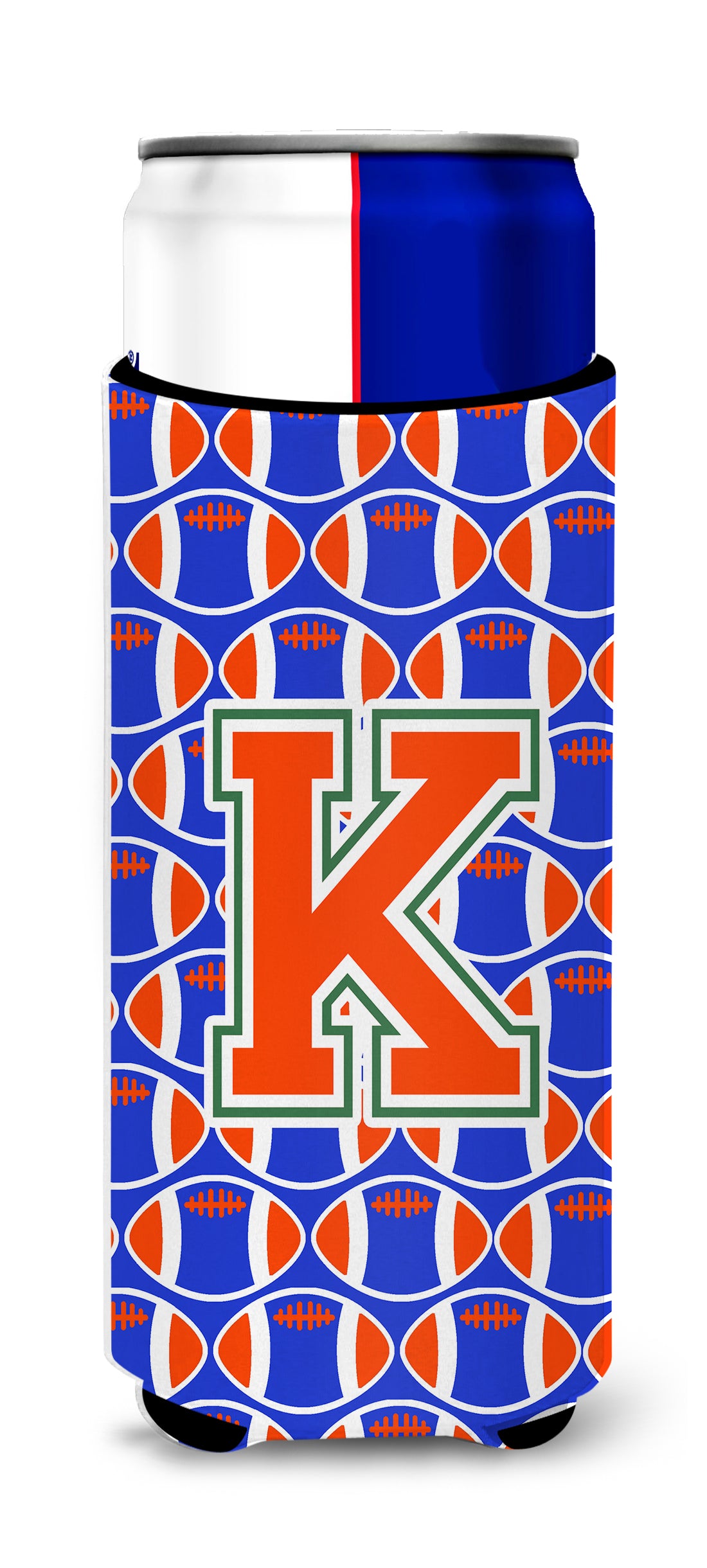 Letter K Football Green, Blue and Orange Ultra Beverage Insulators for slim cans CJ1083-KMUK