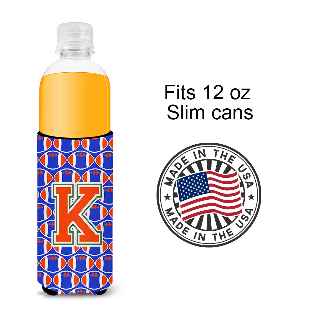 Letter K Football Green, Blue and Orange Ultra Beverage Insulators for slim cans CJ1083-KMUK.