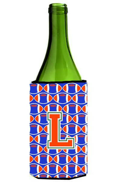 Letter L Football Green, Blue and Orange Wine Bottle Beverage Insulator Hugger CJ1083-LLITERK by Caroline&#39;s Treasures