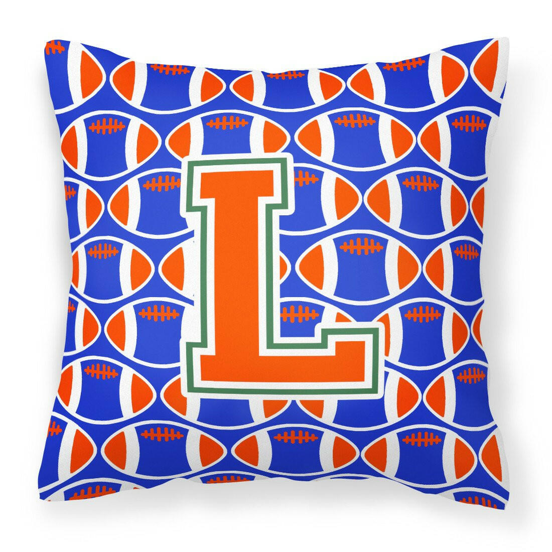 Letter L Football Green, Blue and Orange Fabric Decorative Pillow CJ1083-LPW1414 by Caroline&#39;s Treasures