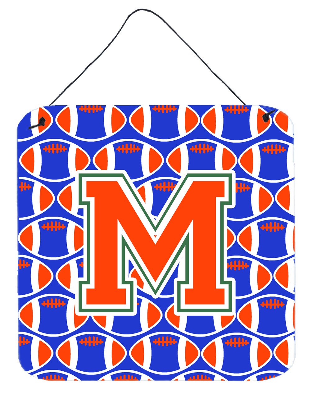 Letter M Football Green, Blue and Orange Wall or Door Hanging Prints CJ1083-MDS66 by Caroline&#39;s Treasures