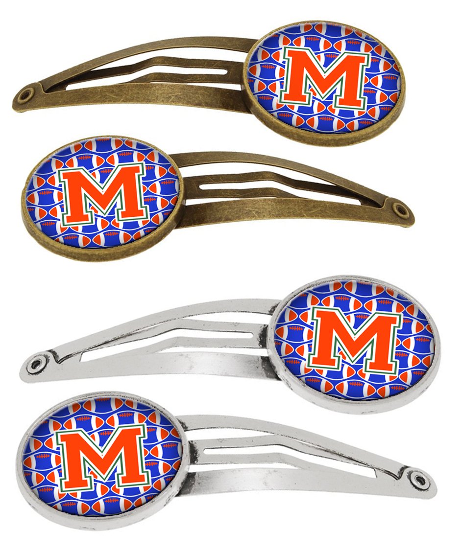 Letter M Football Green, Blue and Orange Set of 4 Barrettes Hair Clips CJ1083-MHCS4 by Caroline&#39;s Treasures