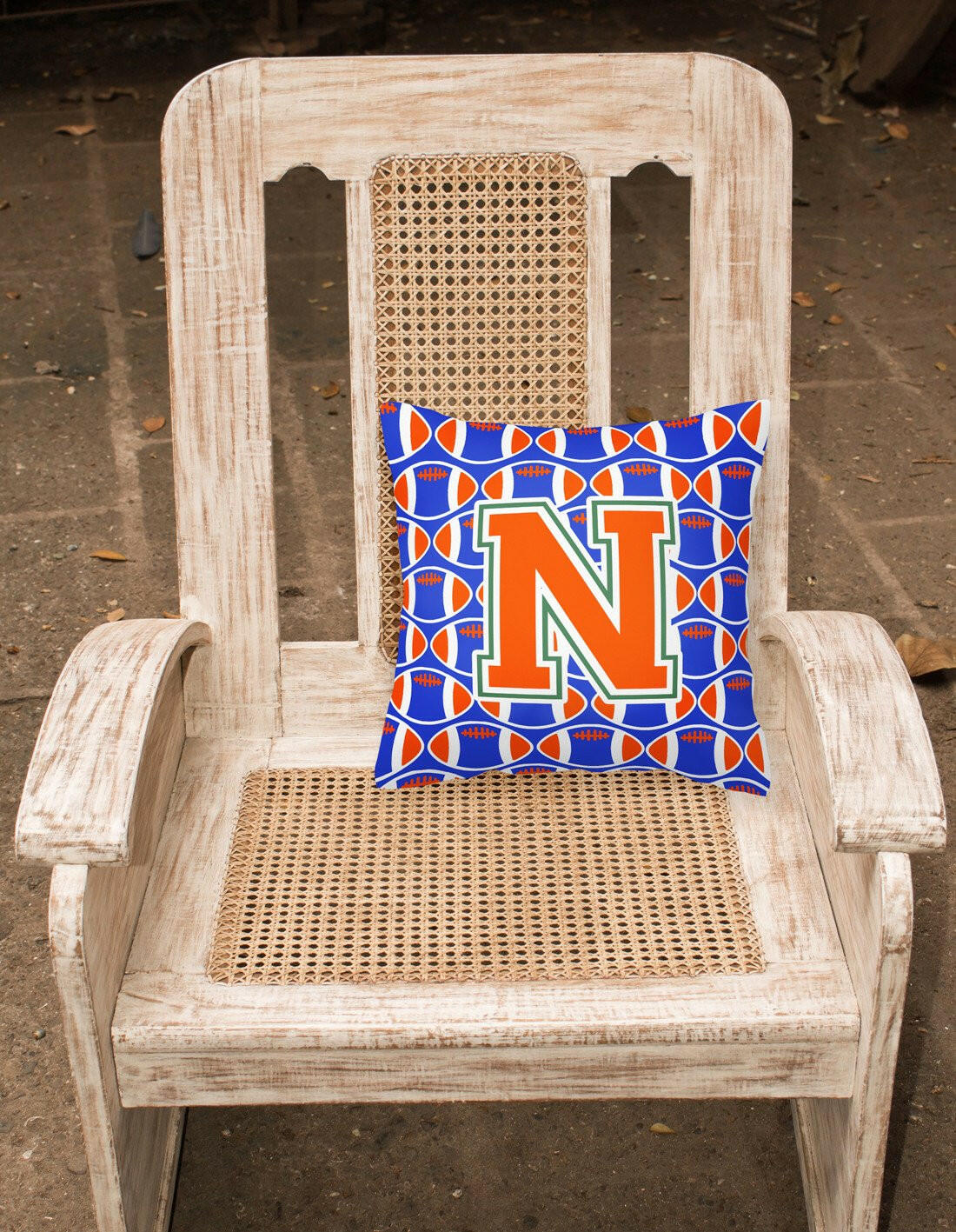 Letter N Football Green, Blue and Orange Fabric Decorative Pillow CJ1083-NPW1414 by Caroline's Treasures