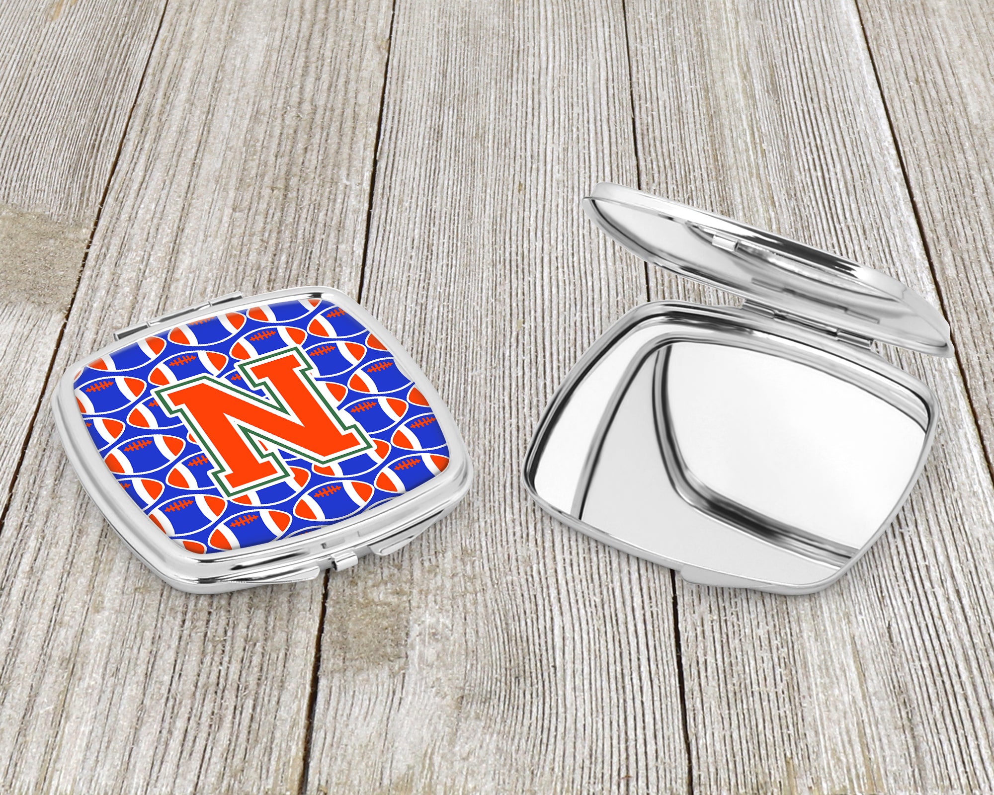 Letter N Football Green, Blue and Orange Compact Mirror CJ1083-NSCM
