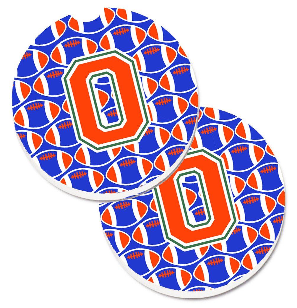 Letter O Football Green, Blue and Orange Set of 2 Cup Holder Car Coasters CJ1083-OCARC by Caroline's Treasures