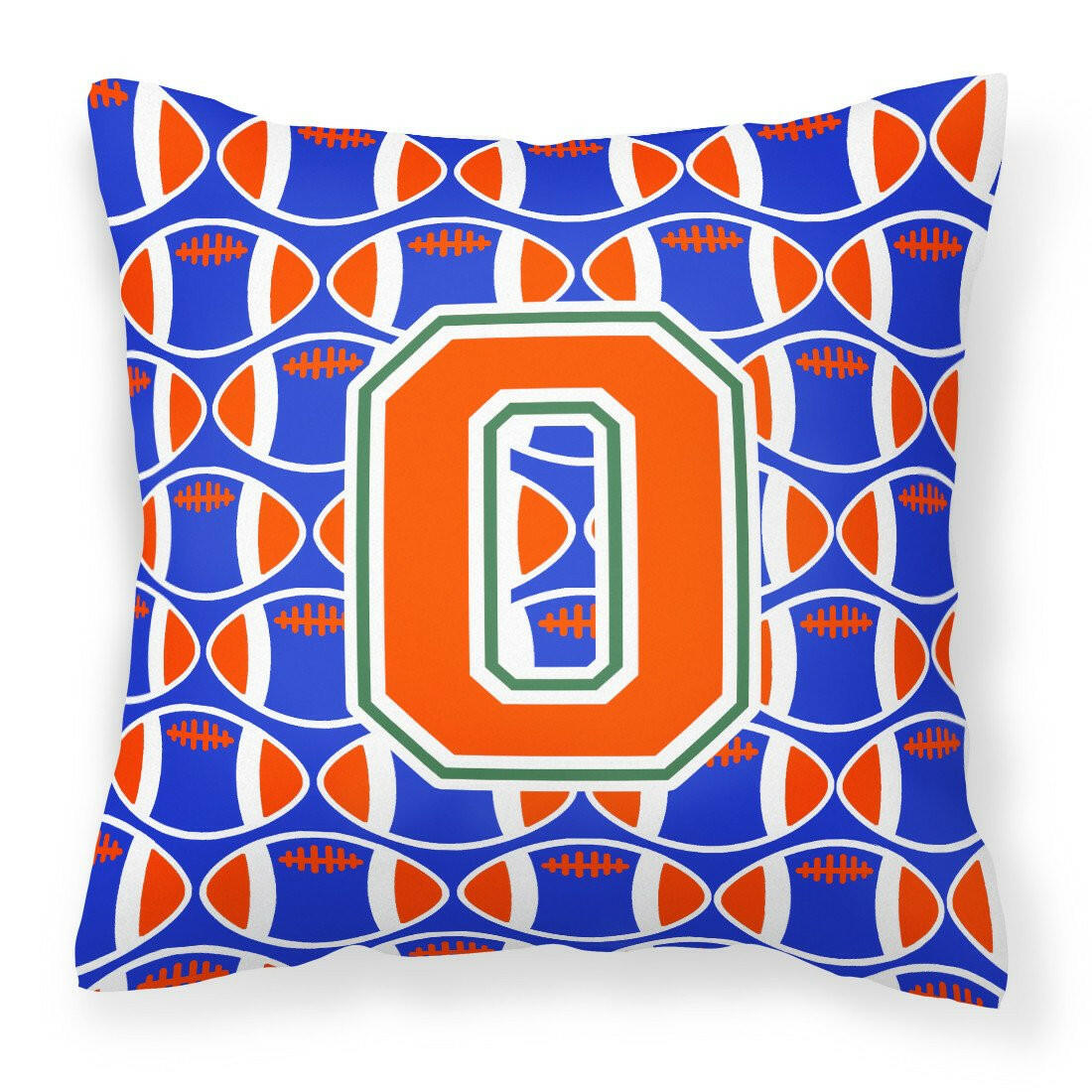 Letter O Football Green, Blue and Orange Fabric Decorative Pillow CJ1083-OPW1414 by Caroline&#39;s Treasures